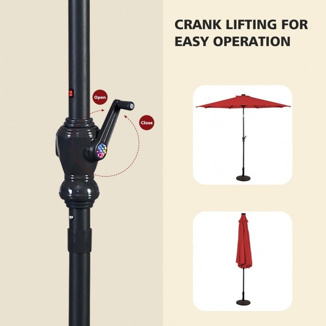 10 Feet Patio Solar Umbrella with Crank and LED Lights