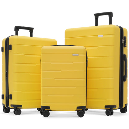 Luggage Sets 3 Piece Suitcase Set 20/24/28,Carry on Luggage Airline Approved,Hard Case with Spinner Wheels, Yellow and Black