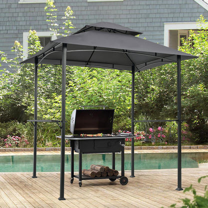 Outdoor Grill Gazebo 8 x 5 Ft; Double Tier Soft Top Canopy and Bar Counters