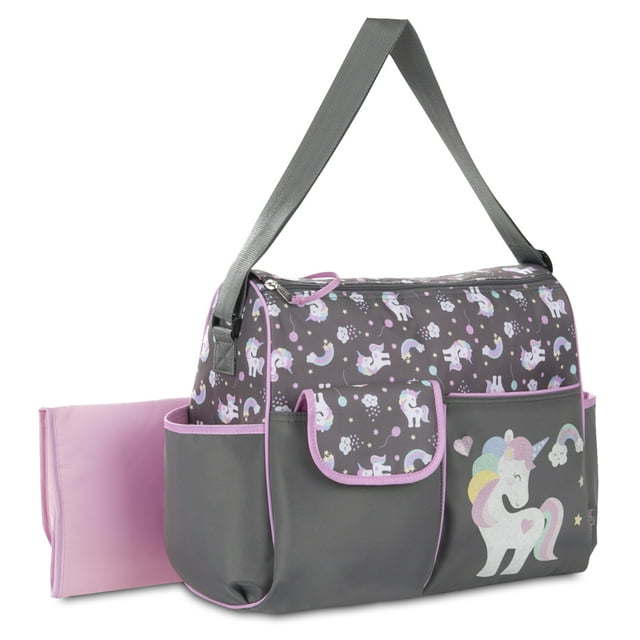 Baby Boom Happy Unicorn Duffle Diaper Bag - Gray Print