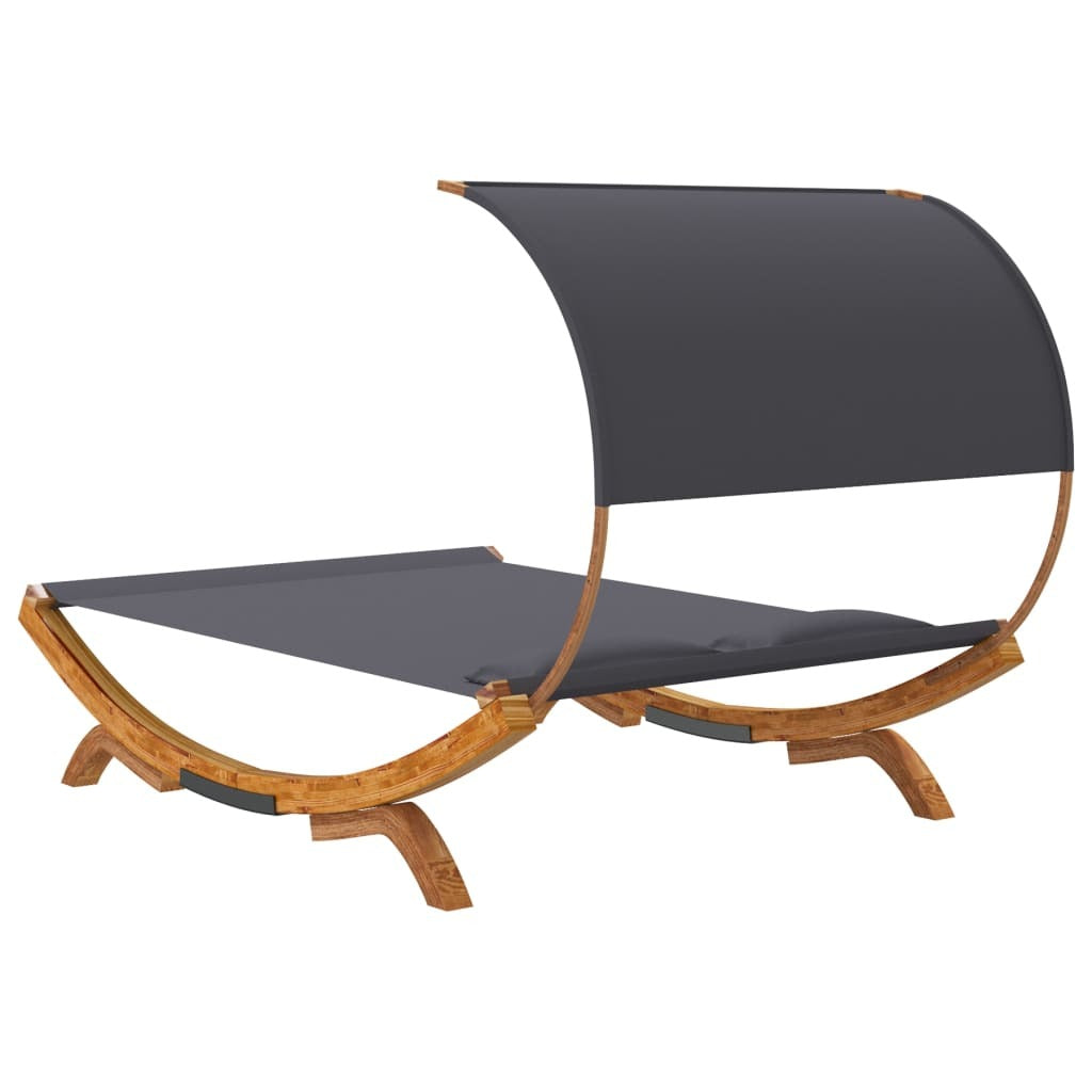 Patio Lounge Bed with Canopy 65"x79.9"x49.6" Solid Bent Wood Anthracite