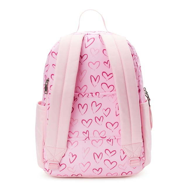 Madden NYC Juniors Dome 17' Laptop Backpack with Pouch, Pink Heart