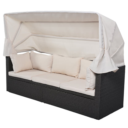 Outdoor Patio Rectangle Daybed with Retractable Canopy