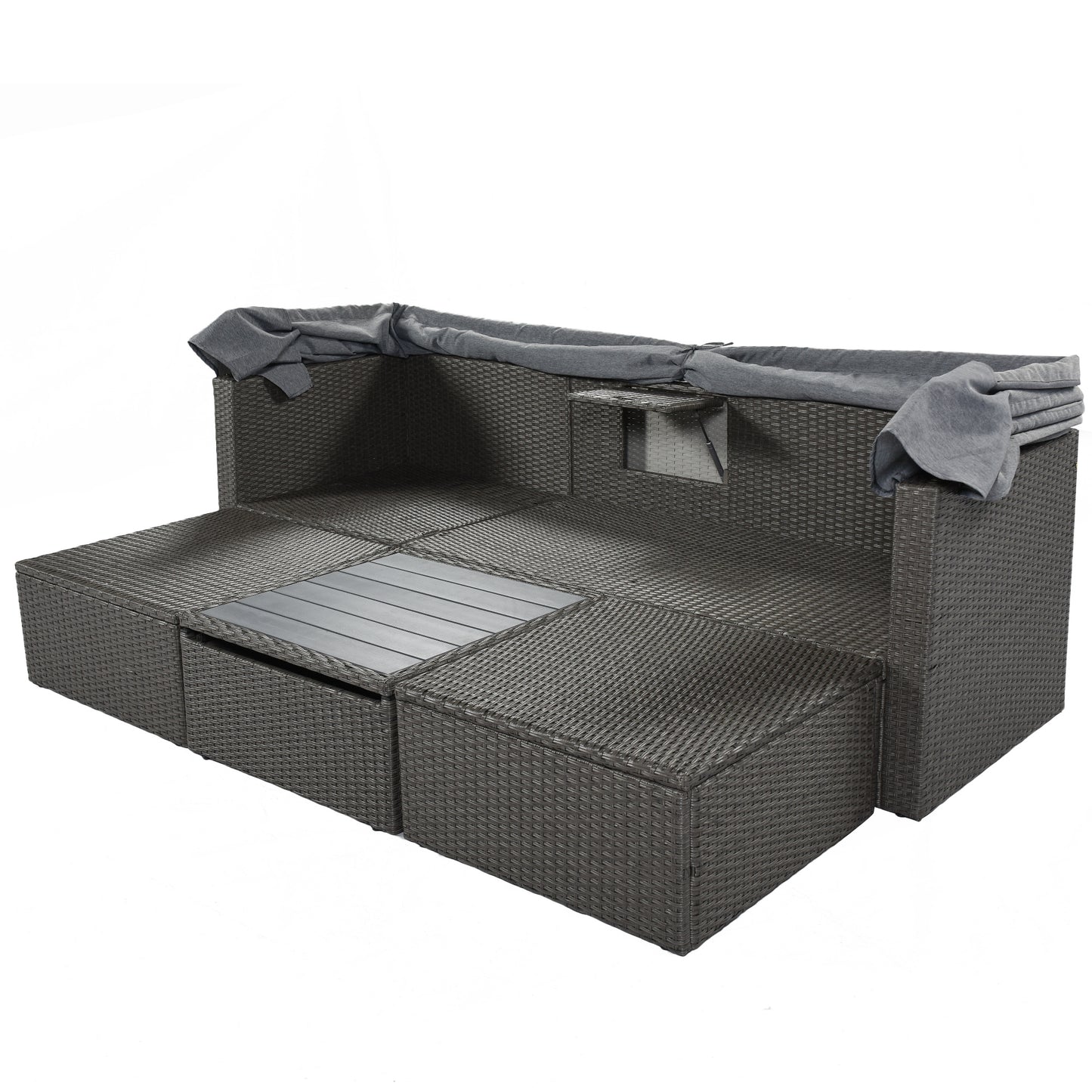 Outdoor Patio Rectangle Daybed with Retractable Canopy